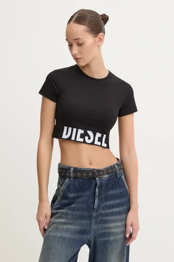 Diesel Kratka majica Diesel UFSB-COTTON-RACE-BRALETTE ženska, črna barva, A14593.0HMAU