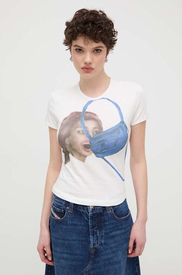 Diesel Kratka majica Diesel ženski, bež barva