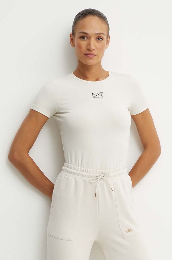 EA7 Emporio Armani Kratka majica EA7 Emporio Armani ženska, bež barva, TJDZZ.6DTT12