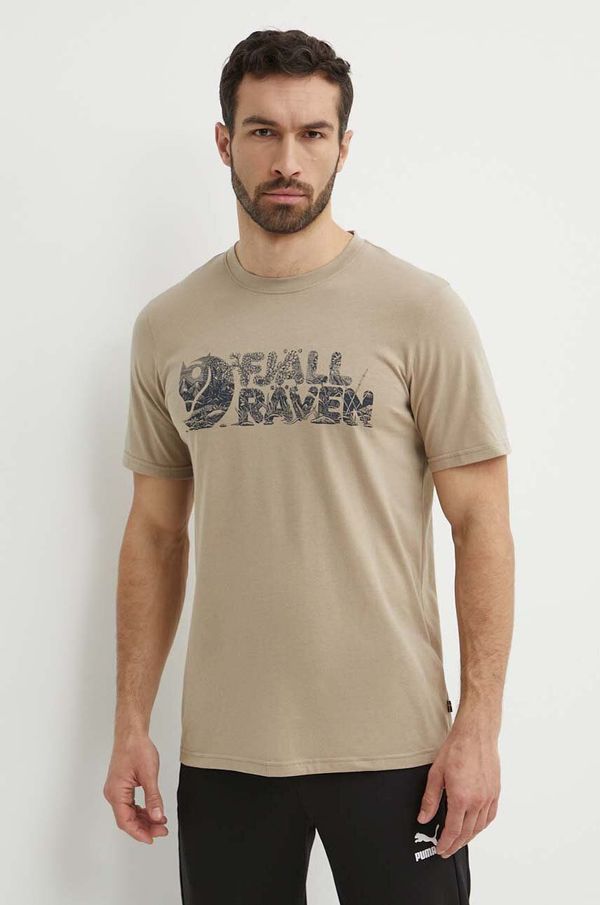 Fjallraven Kratka majica Fjallraven Lush Logo T-shirt moška, bež barva, F12600219