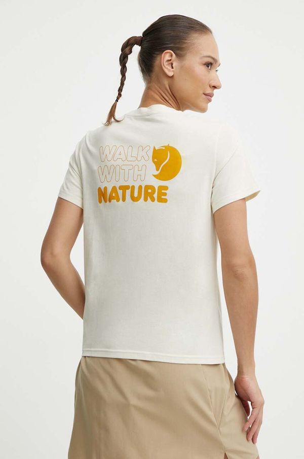 Fjallraven Kratka majica Fjallraven Walk With Nature ženska, bež barva, F14600171