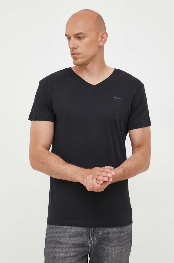 Gant Kratka majica Gant 2-pack moški, črna barva