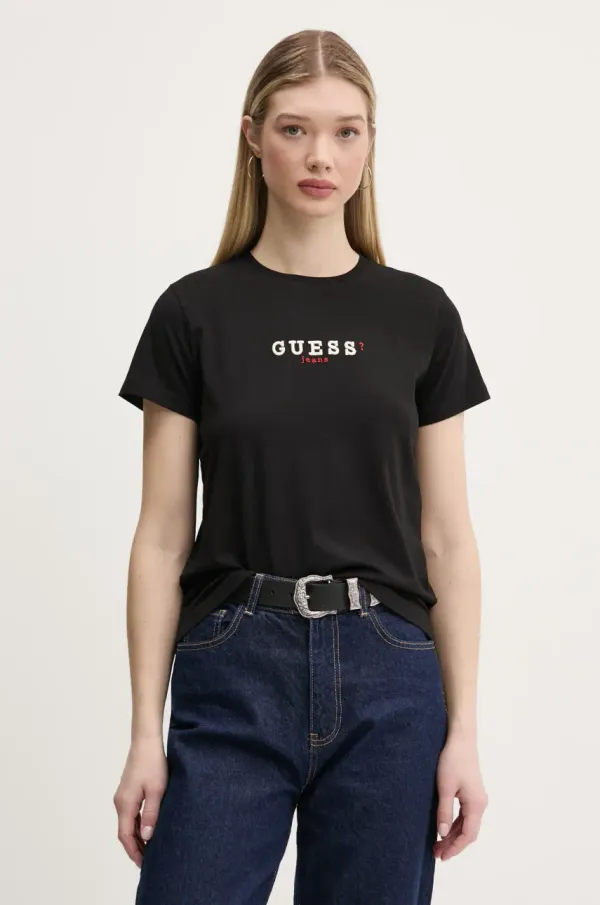 Guess Jeans Kratka majica Guess Jeans ženska, črna barva, W5RI54 J1314