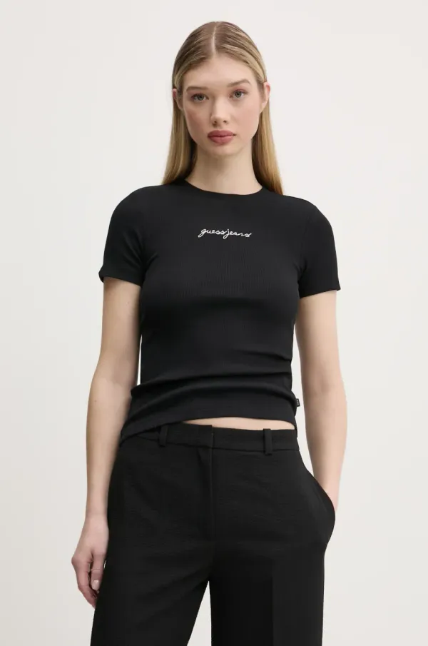 Guess Jeans Kratka majica Guess Jeans ženska, črna barva, W5RI57 KA0H1