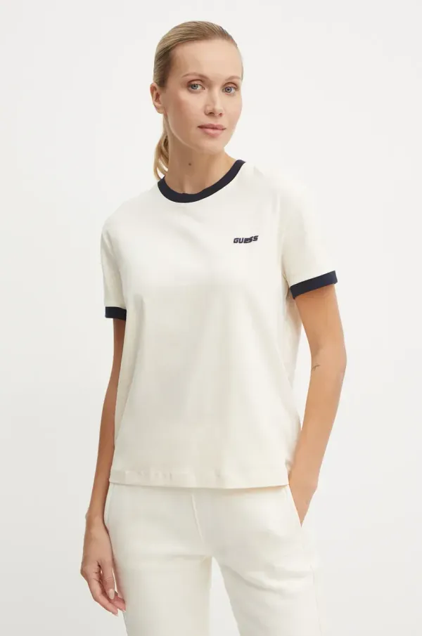 Guess Kratka majica Guess NIA ženska, bež barva, V4BI07 J1314