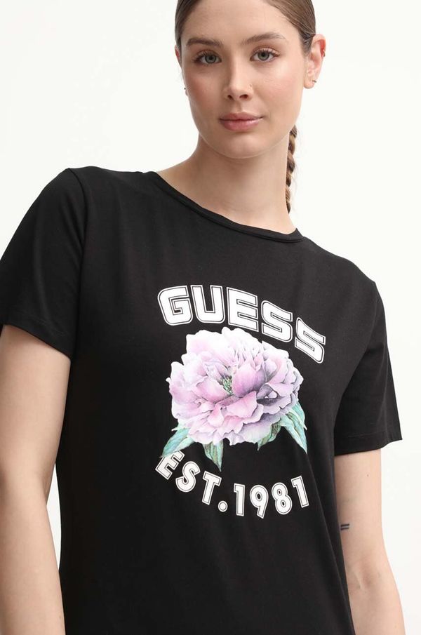 Guess Kratka majica Guess PEONY ženska, črna barva, V4YI15 J1314