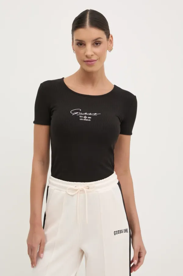 Guess Kratka majica Guess SUZANNE ženska, črna barva, V5RP00 KBCO2