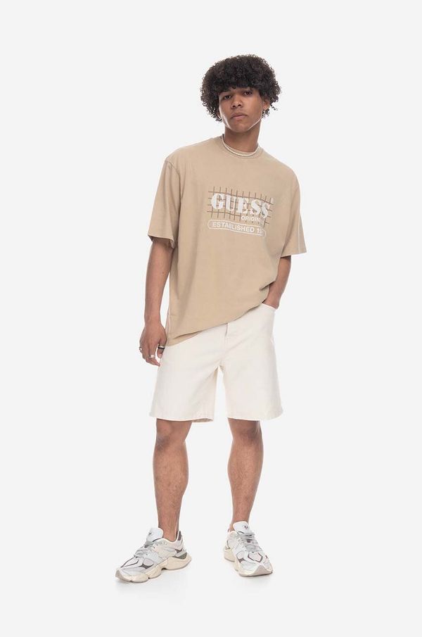 Guess Originals Kratka majica Guess Washed Grid Logo Tee moška, bež barva