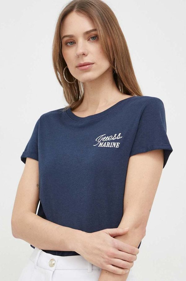 Guess Kratka majica Guess ženski, mornarsko modra barva