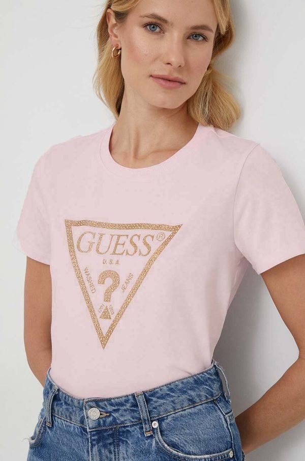Guess Kratka majica Guess ženski, roza barva