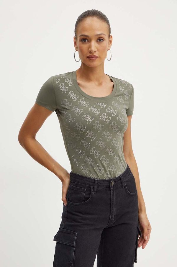 Guess Kratka majica Guess ženski, zelena barva