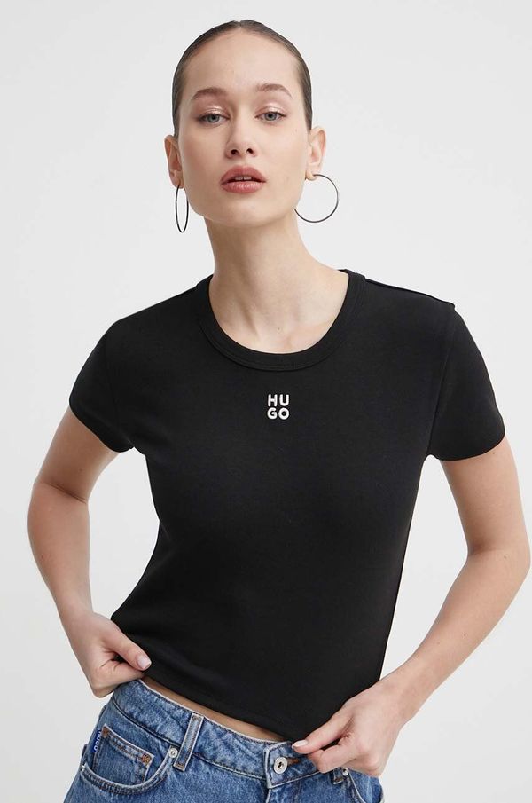 Hugo Kratka majica HUGO ženski, črna barva