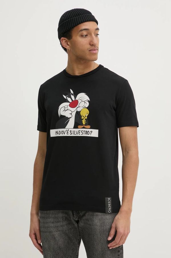 Iceberg Kratka majica Iceberg moška, črna barva, F011 6318