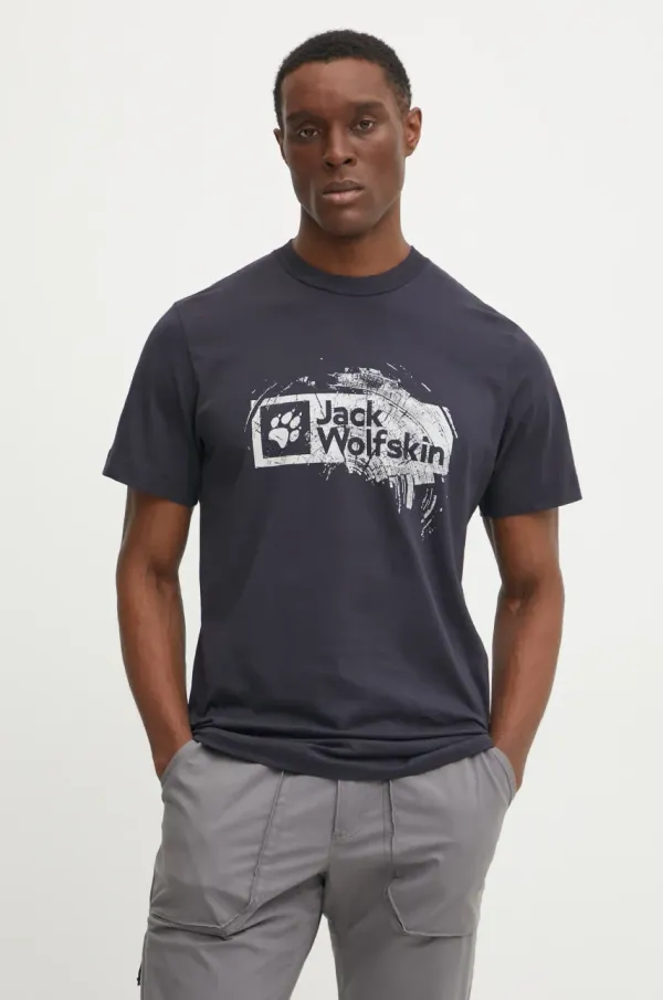 Jack Wolfskin Kratka majica Jack Wolfskin Brand moška, mornarsko modra barva, A64116