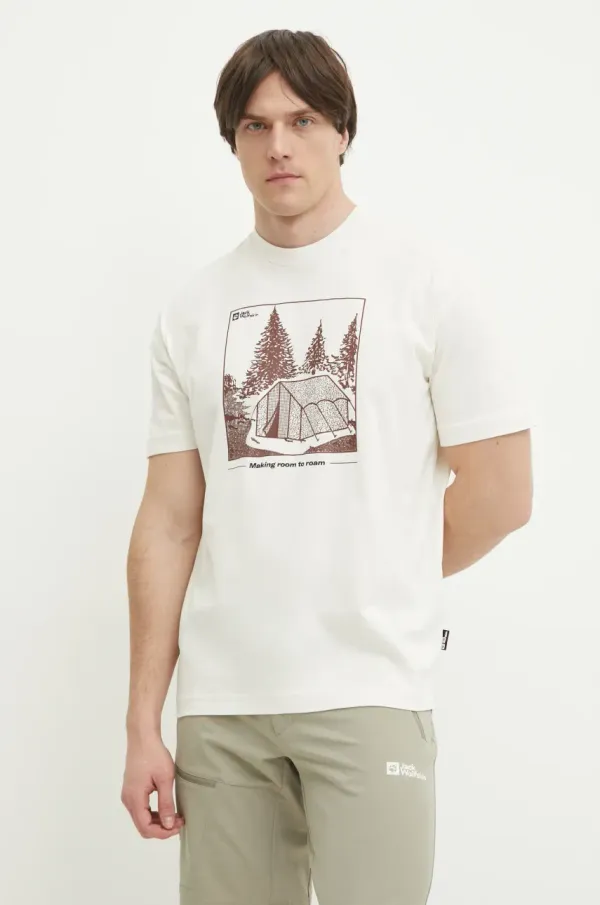 Jack Wolfskin Kratka majica Jack Wolfskin Freeroamer moška, bež barva, A63860