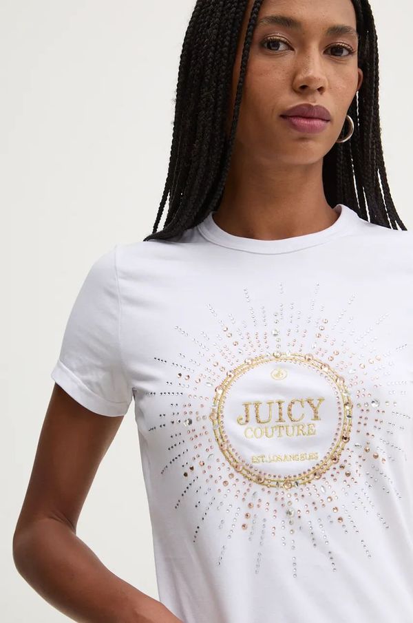 Juicy Couture Kratka majica Juicy Couture HERITAGE CROWN T-SHIRT ženska, bela barva, JCGCT224013