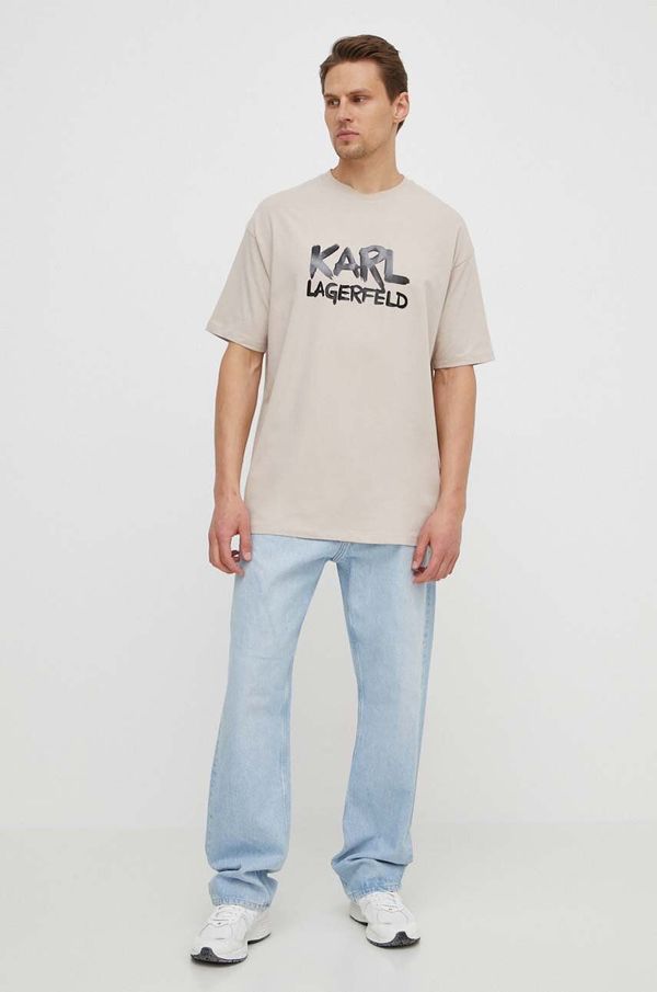 Karl Lagerfeld Kratka majica Karl Lagerfeld moški, bež barva