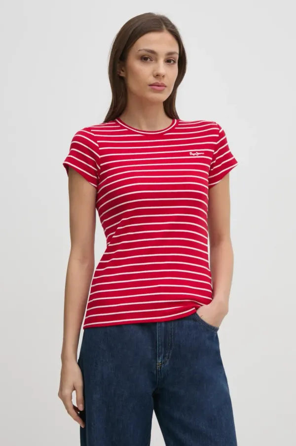 Pepe Jeans Kratka majica Pepe Jeans MERIBEL ženska, rdeča barva, PL506079