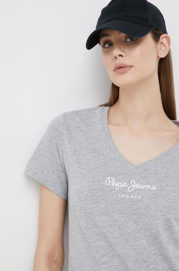 Pepe Jeans Kratka majica Pepe Jeans Wendy V Neck ženska, siva barva