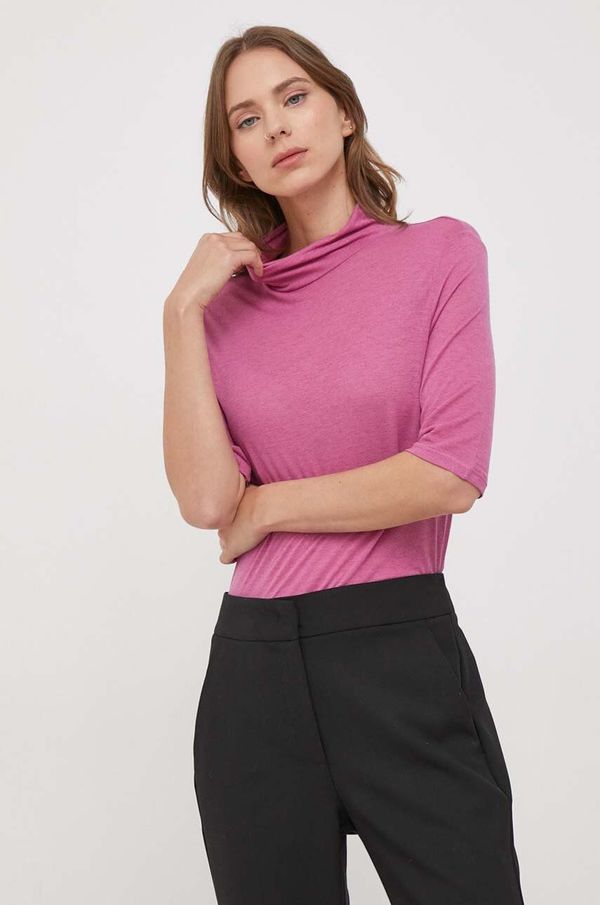 Sisley Kratka majica s primesjo volne Sisley roza barva