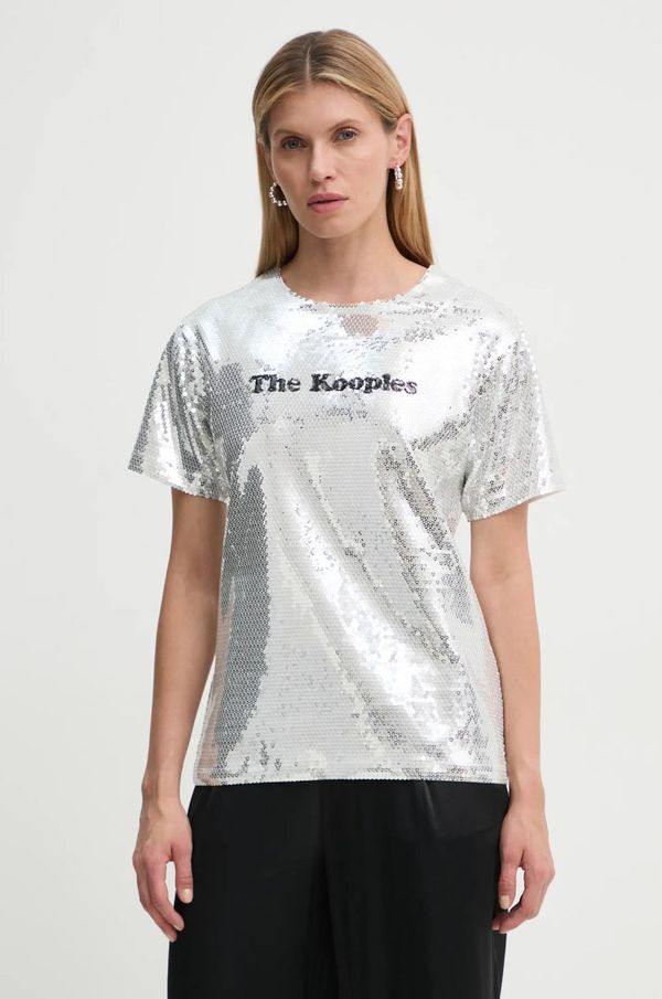 The Kooples Kratka majica The Kooples ženska, srebrna barva, FTSC29036K