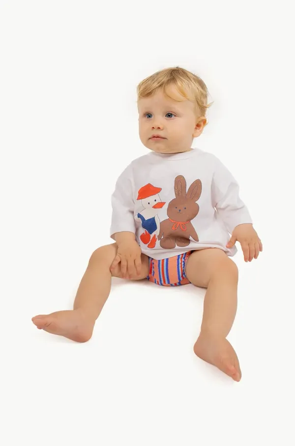 Tinycottons Kratka majica za dojenčka Tinycottons READERS GRAPHIC BABY TEE bež barva, SS25-087