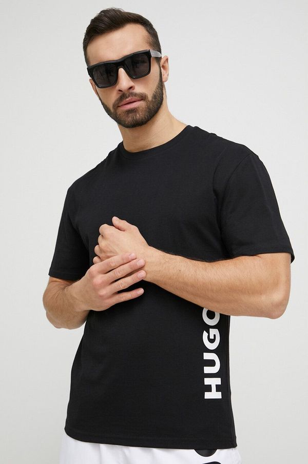 Hugo Kratka majica za plažo HUGO črna barva