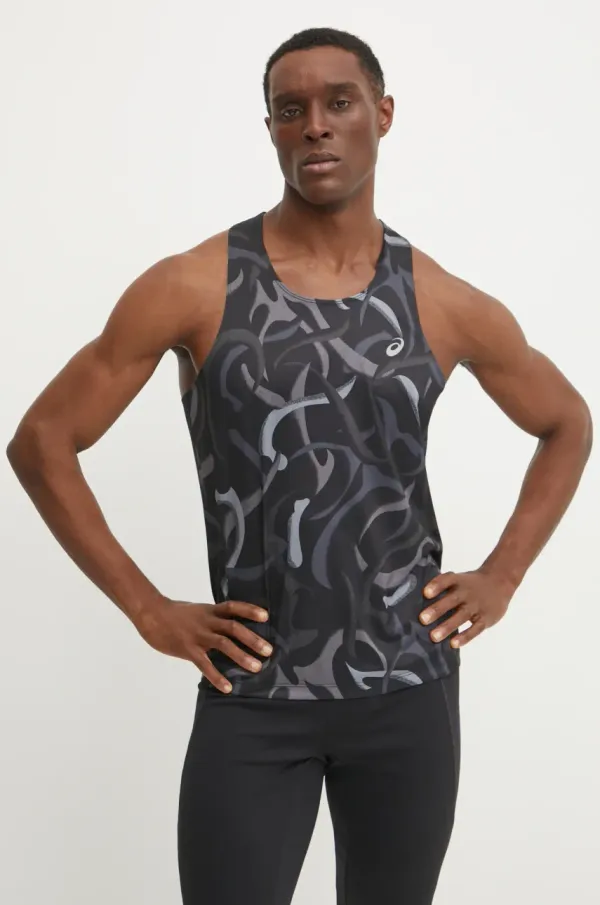 Asics Kratka majica za tek Asics Road All Over črna barva, 2011D091