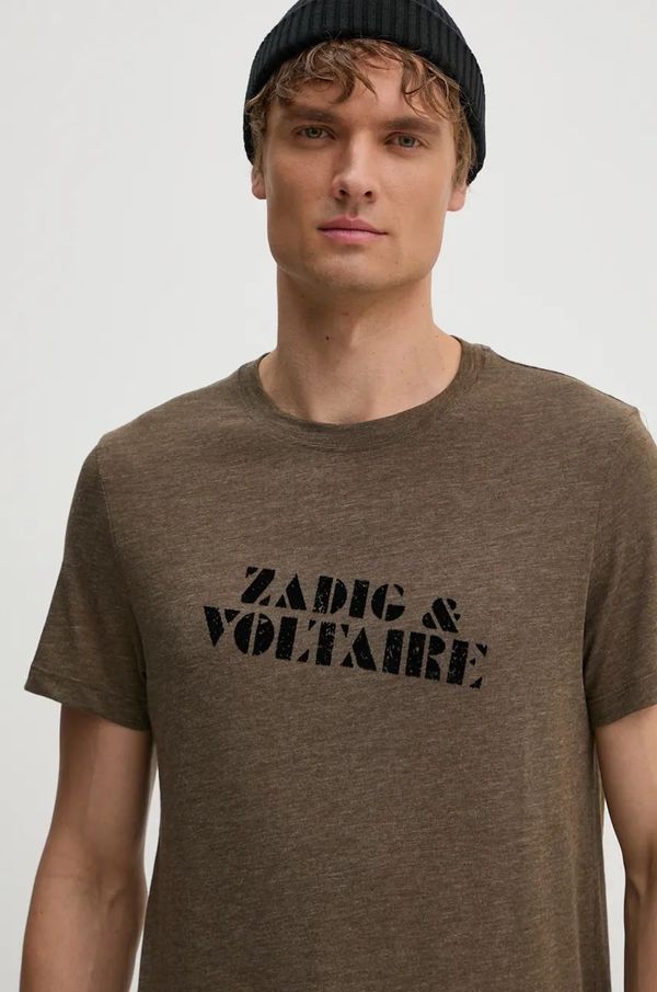 Zadig&Voltaire Kratka majica ZADIG&VOLTAIRE moška, rjava barva, JMTS00662