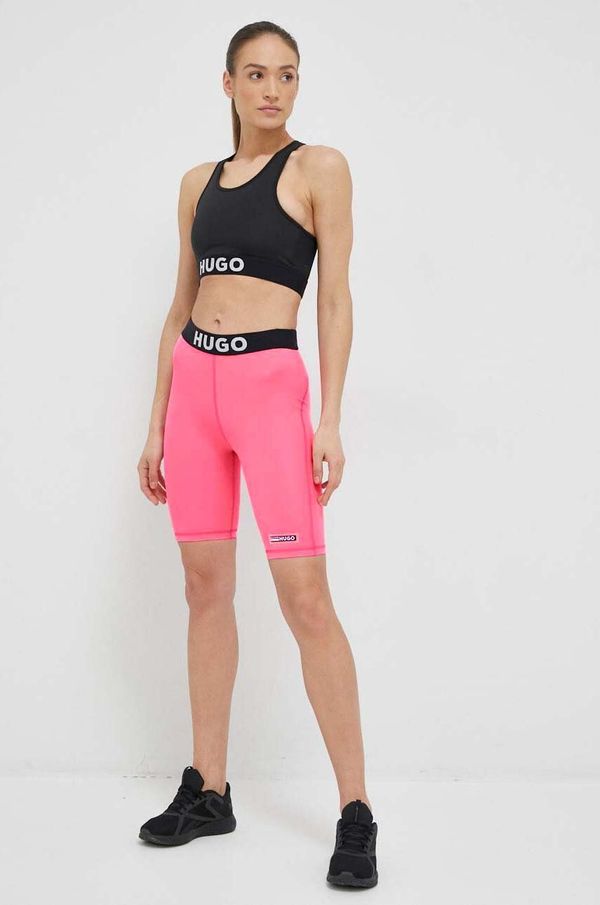 Hugo Kratke hlače HUGO ženski, roza barva