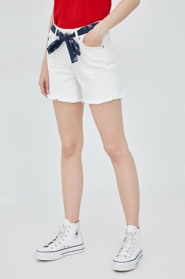Superdry Kratke hlače iz jeansa Superdry žensko, bela barva,