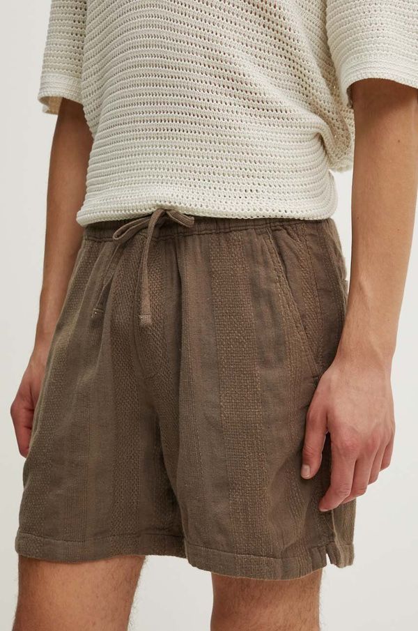 Abercrombie & Fitch Kratke hlače iz mešanice lana Abercrombie & Fitch rjava barva