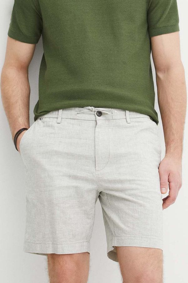Boss Kratke hlače iz mešanice lana BOSS zelena barva