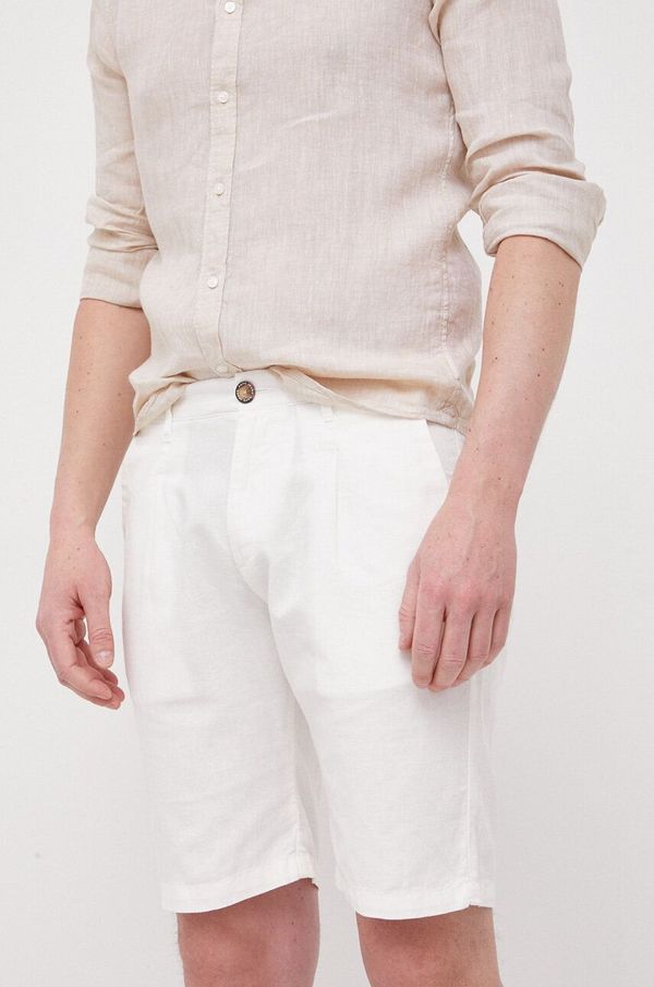 Pepe Jeans Kratke hlače iz mešanice lana Pepe Jeans Arkin bela barva