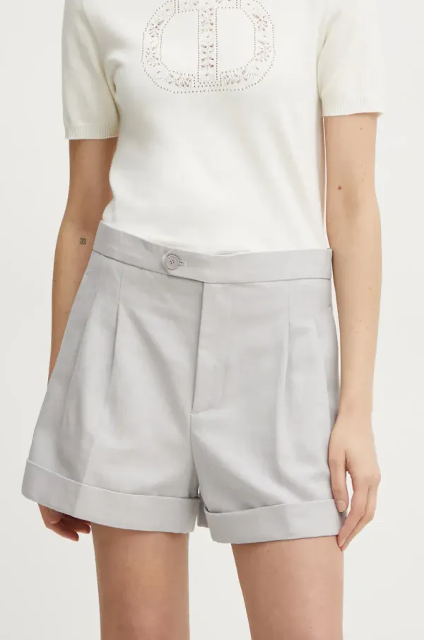 Twinset Kratke hlače iz mešanice lana Twinset siva barva, 251TP2764