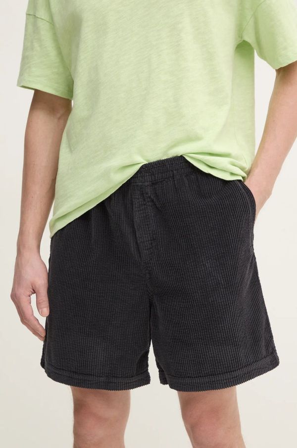 American Vintage Kratke hlače iz rebrastega žameta American Vintage črna barva, MPADO09BE25