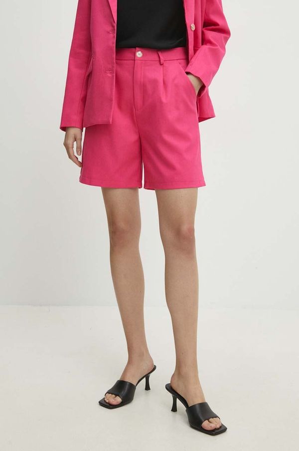 Answear Lab Kratke hlače z lanom Answear Lab roza barva