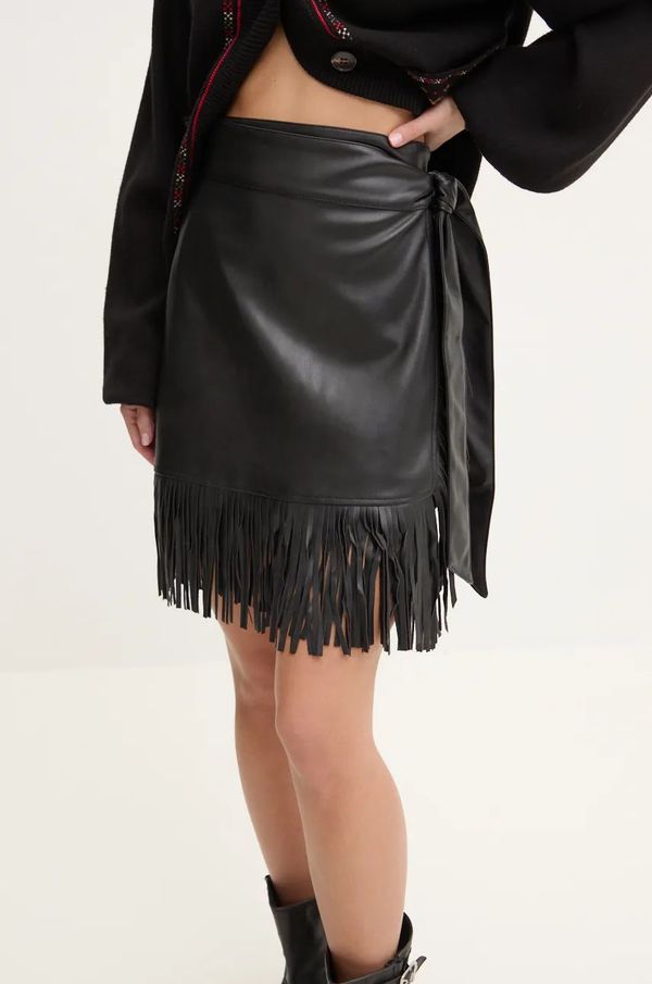 Never Fully Dressed Krilo Never Fully Dressed Vegan Leather Mini Fringe Jaspre črna barva, NFDSK591