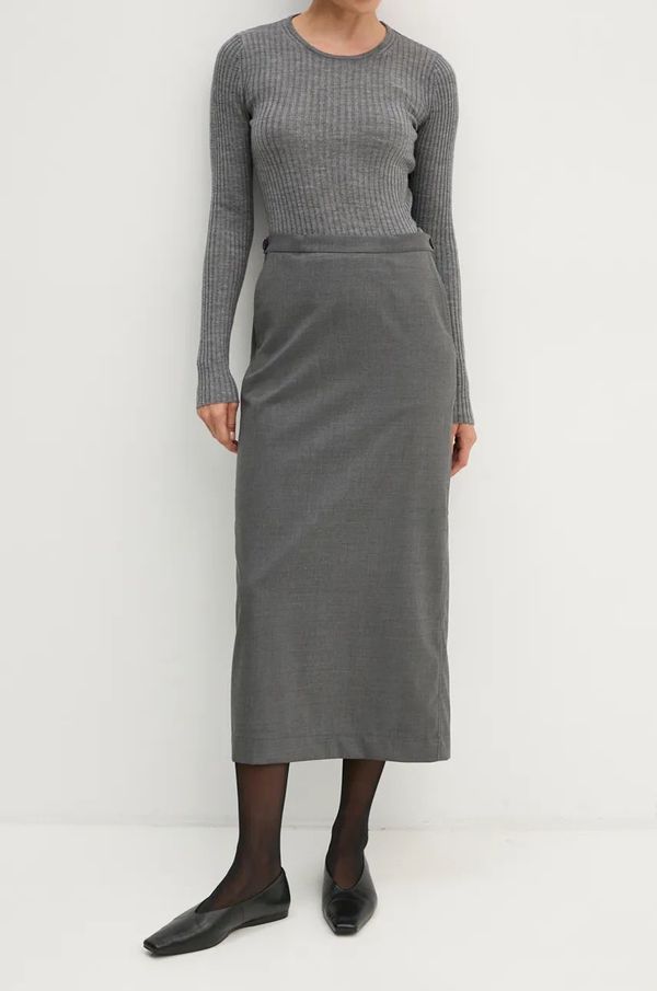 Remain Krilo s primesjo volne Remain Suiting Midi Skirt siva barva, 5018931959