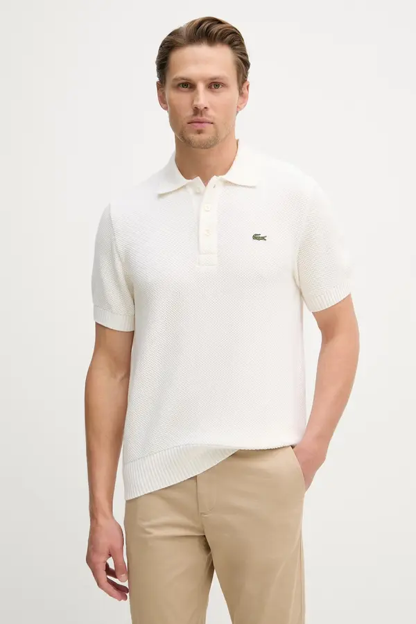 Lacoste Lacoste pletena polo majica moška z dodatkom volne