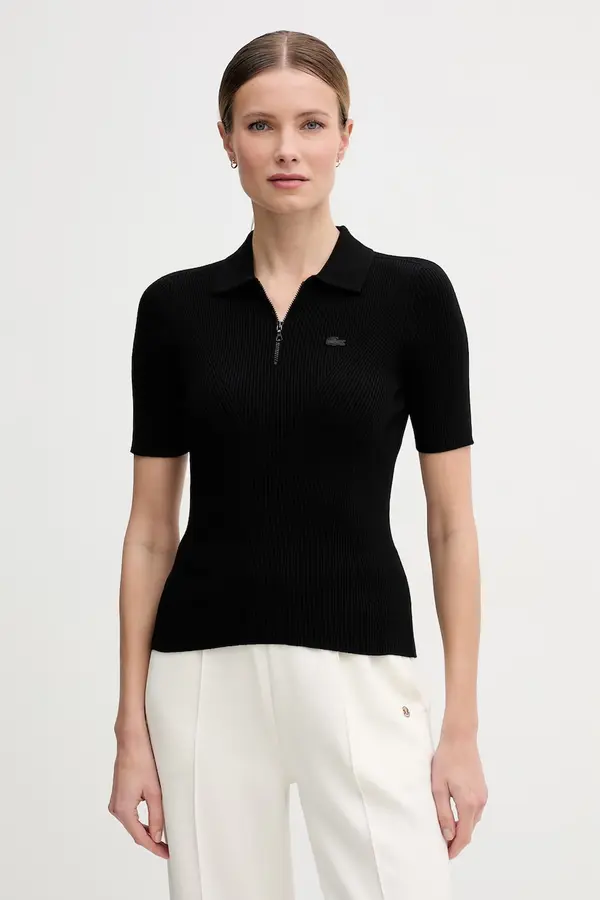 Lacoste Lacoste pletena polo majica ženska z viskozo