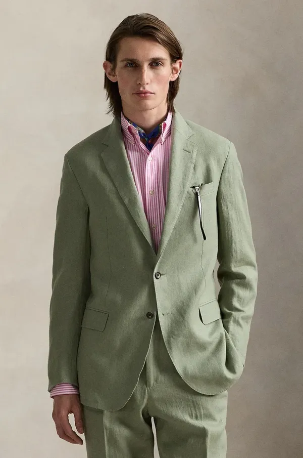 Polo Ralph Lauren Lanen suknjič Polo Ralph Lauren zelena barva, 715966909