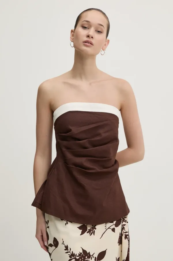 Abercrombie & Fitch Lanena bluza Abercrombie & Fitch rjava barva, KI140-5047