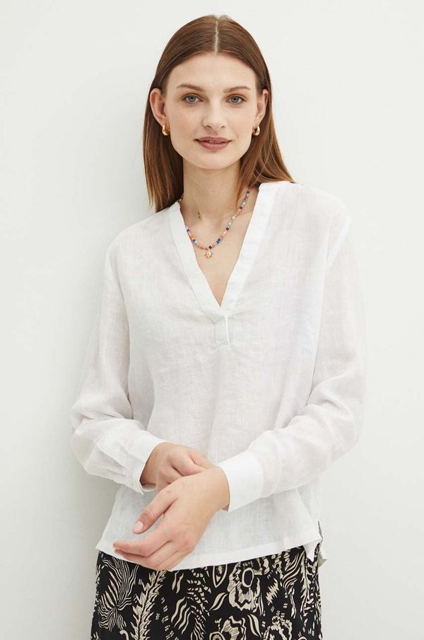 Medicine Lanena bluza Medicine ženska, bela barva