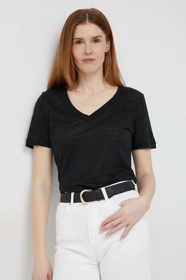 Calvin Klein Lanena kratka majica Calvin Klein črna barva