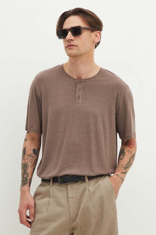 Medicine Lanena kratka majica Medicine moški, rjava barva