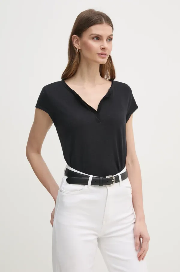 Mos Mosh Lanena kratka majica Mos Mosh črna barva, 117440