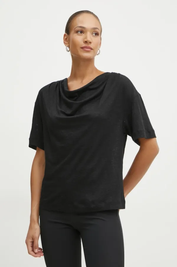 Pinko Lanena kratka majica Pinko črna barva, 104952 A2GA