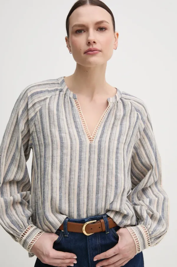 Mos Mosh Lanena Majica Mos Mosh ženska, bež barva, 168250