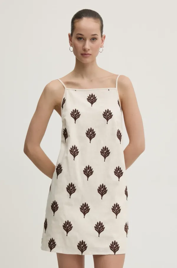 Abercrombie & Fitch Lanena obleka Abercrombie & Fitch bež barva, KI159-5661